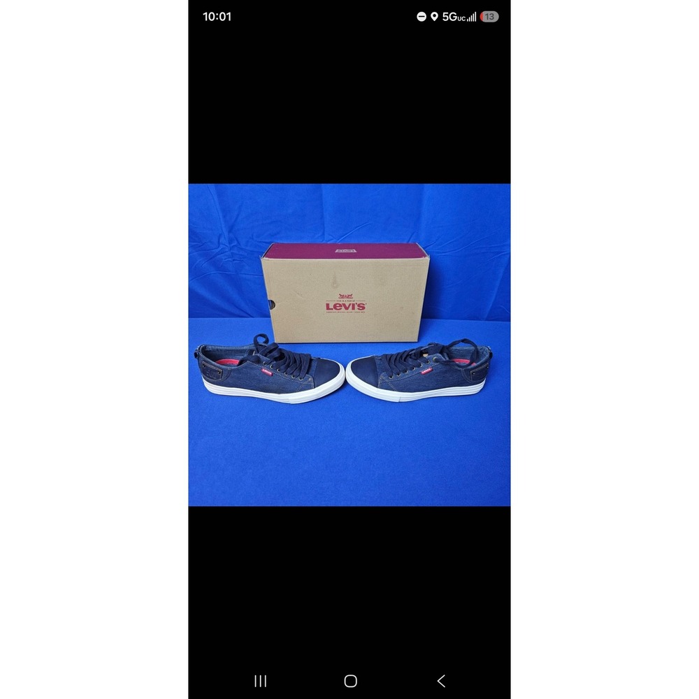 Levis Mens Denim Low Top Sneakers Navy Blue Lace Up Shoes 51921109U Size 9.5 - Picture 2 of 6